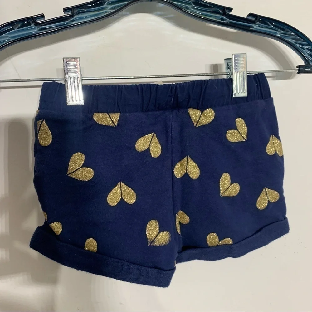 Oshkosh blue navy gold glitter heart casual cuffed cotton pull on shorts